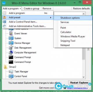 Thao tác trên Windows 8 nhanh hơn với Win+X Menu Editor