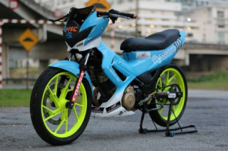 Suzuki Satria độ kiểng màu xanh Petronas đẹp lạ