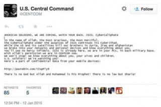Tin tặc thân IS chiếm tài khoản Twitter của Bộ Chỉ huy Trung tâm Mỹ.