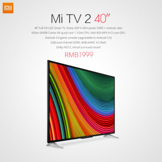 Xiaomi ra mắt Mi TV 2 với màn hình 40-inch LED FullHD giá 320$