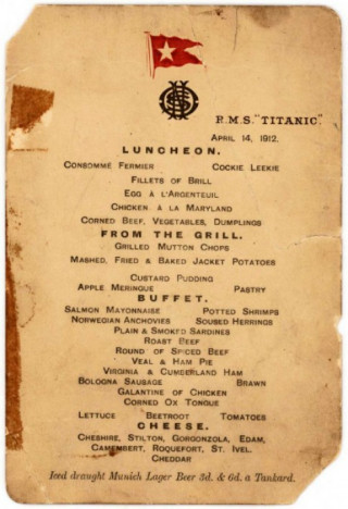 Thực đơn bữa trưa cuối cùng trên tàu Titanic