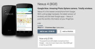 Google giảm giá điện thoại Nexus 4 chỉ còn 199 USD