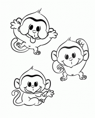 Tranh tô màu ‘Ba chú khỉ con’