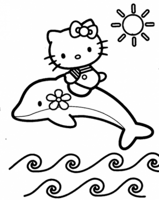 Tranh tô màu ‘Mèo Kitty cưỡi cá heo’