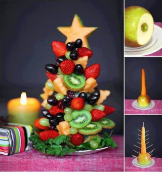 Những cách trang trí hoa quả, bánh kẹo hình cây thông Noel cho bé