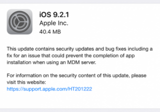 Apple phát hành bản vá iOS 9.2.1 cho iPhone 4S trở lên