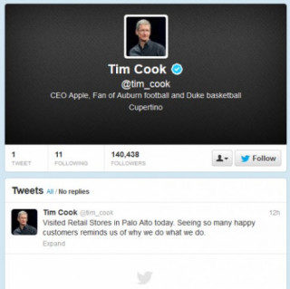 Tim Cook tham gia Twitter và có dòng tweet đầu tiên