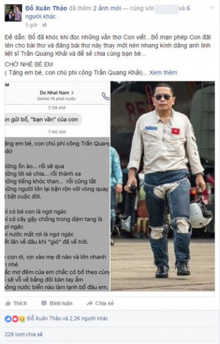 Bài thơ Đỗ Nhật Nam gửi tặng con gái phi công Trần Quang Khải làm ai cũng khóc