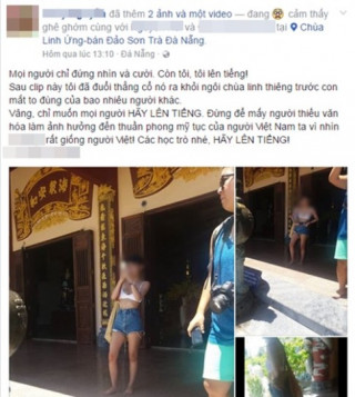 Mặc đồ ngắn hở quá mức, cô gái nước ngoài bị mời ra khỏi chùa Linh Ứng