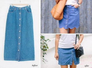 Chế váy denim cũ rích thành 2 kiểu đầm sành điệu