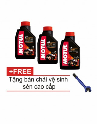 Combo 3 bình Nhớt Motul 7100 4T 10W50 1L Tặng bàn chải vệ sinh sên