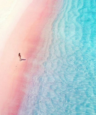 Choáng ngợp với bãi biển màu hồng như bước ra từ truyện tranh
