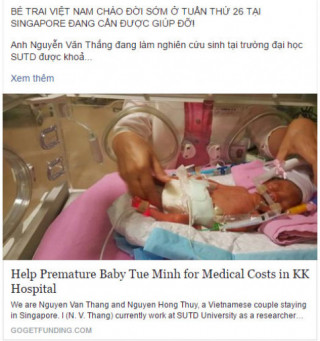 Bố Việt lên mạng cầu cứu 4 tỷ cứu con sinh non bất ngờ tại Singapore