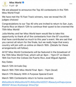 Miss World công bố Top 40, Đỗ Thị Hà chuẩn bị quay lại Peurto Rico giành vương miện Hoa hậu