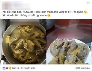 Được ngày bố vào bếp làm cơm đãi cả nhà, con vừa mở vung liền “hồn bay phách lạc”