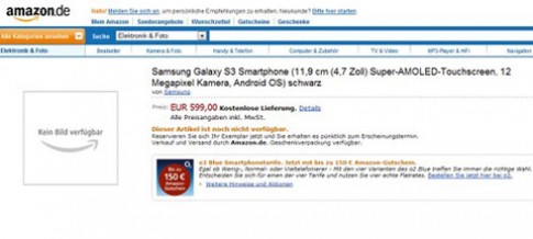 Amazon Đức cho đặt trước Galaxy S III, giá 600 euro
