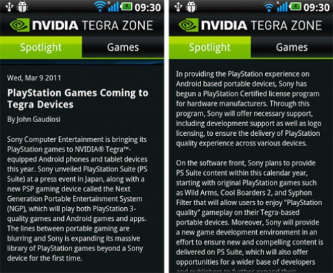 Android chạy Tegra 2 sẽ chơi được PlayStation game