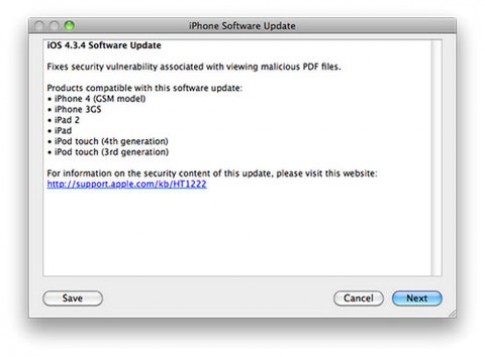 Apple chính thức phát hành iOS 4.3.4 vá lỗi bảo mật