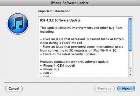 Apple ra iOS 4.3.2 sửa lỗi kết nối 3G