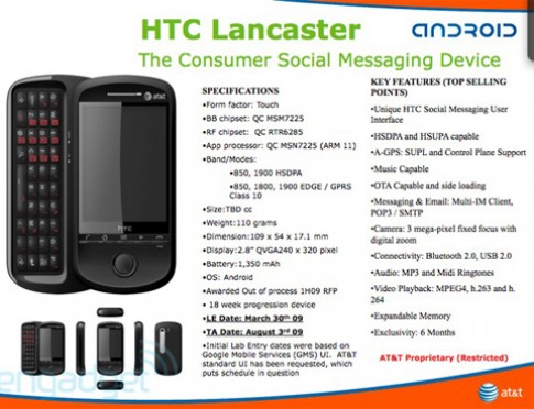 Di động Android tiếp theo là HTC Lancaster