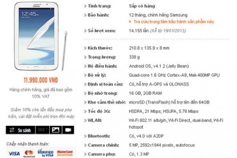 Galaxy Note 8.0 có thể bán với giá 12 triệu đồng tại Việt Nam