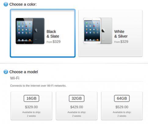 iPad Mini màu đen cũng bị hoãn giao hàng tới 2 tuần