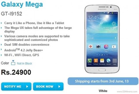 Smartphone ‘khổng lồ’ Galaxy Mega giá khoảng 500 USD