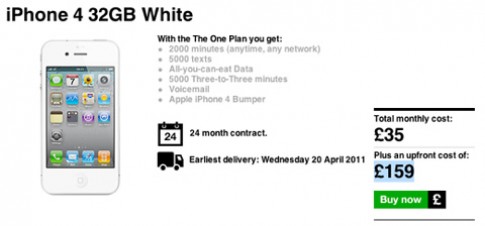 Thông tin iPhone 4 màu trắng lộ trên một trang web tại Anh