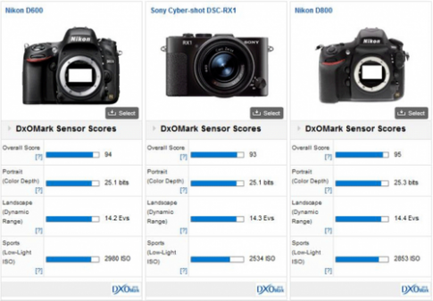 Điểm cảm biến Sony RX1 ngang Nikon D800