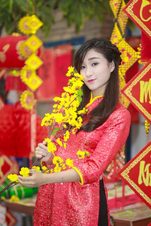 Thiếu nữ Hà Nội xúng xính váy áo chụp ảnh hoa xuân
