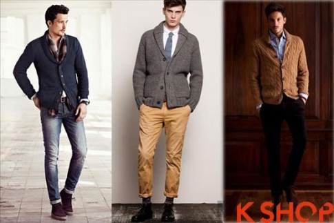 Áo khoác cardigan nam cổ bẻ đẹp ấm áp thanh lịch dạo phố đông 2017