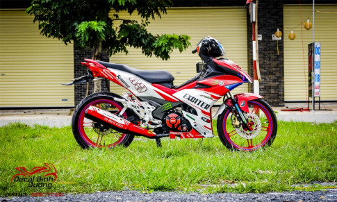 Tem Exciter 150 Trắng Đỏ tại Decal Bình Dương